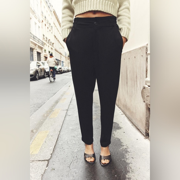 ZARA ELASTIC WAIST PAPER BAG PANTS